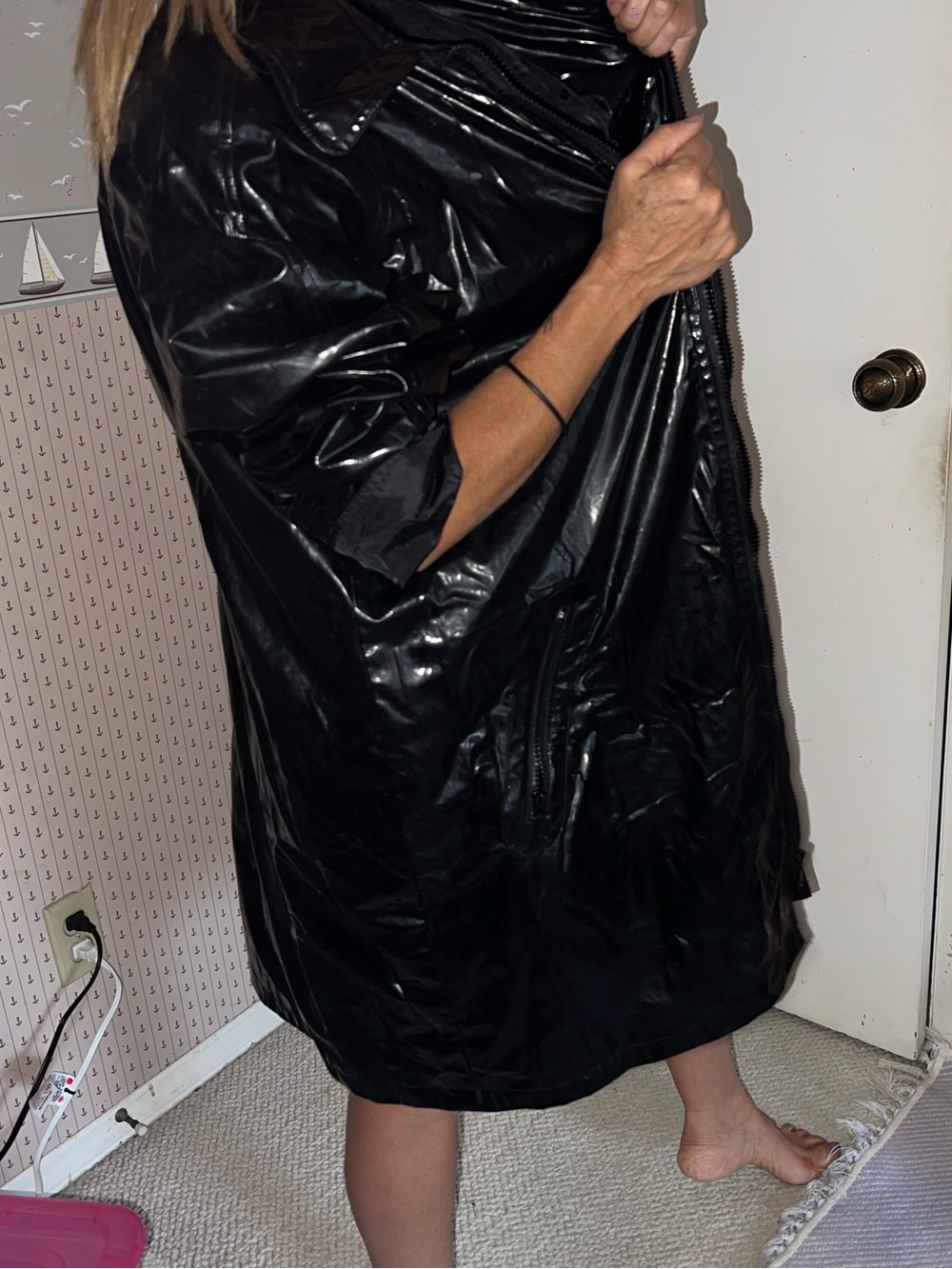 dennis basso Black Patent Long Raincoat